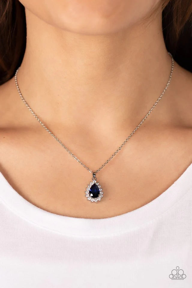 Necklace ~ Guiding Socialite - Blue Sapphire & Rhinestone Dainty Silver