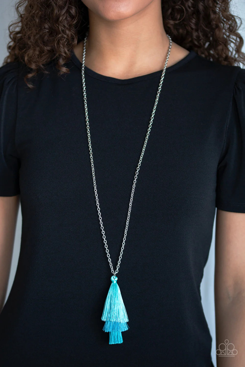 Necklace ~ Triple The Tassel Blue