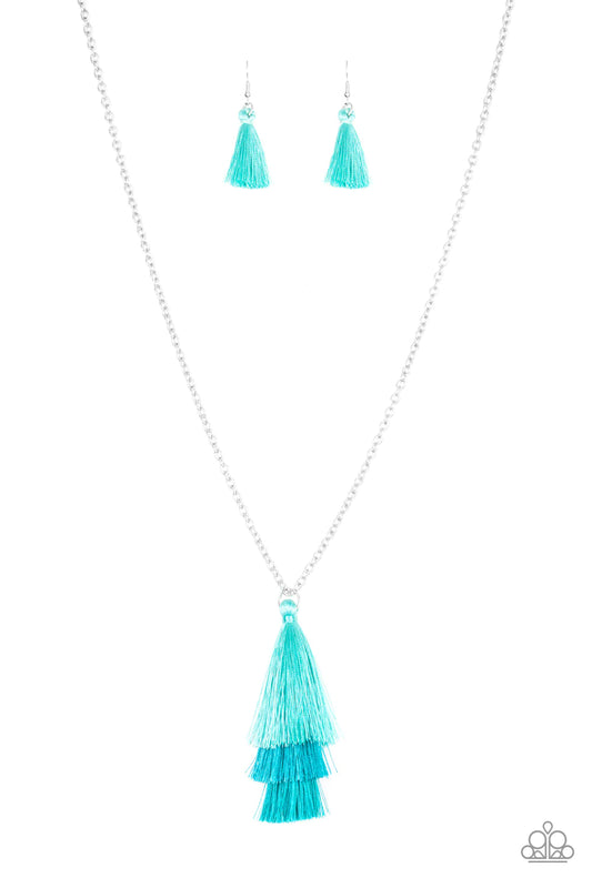 Necklace ~ Triple The Tassel Blue