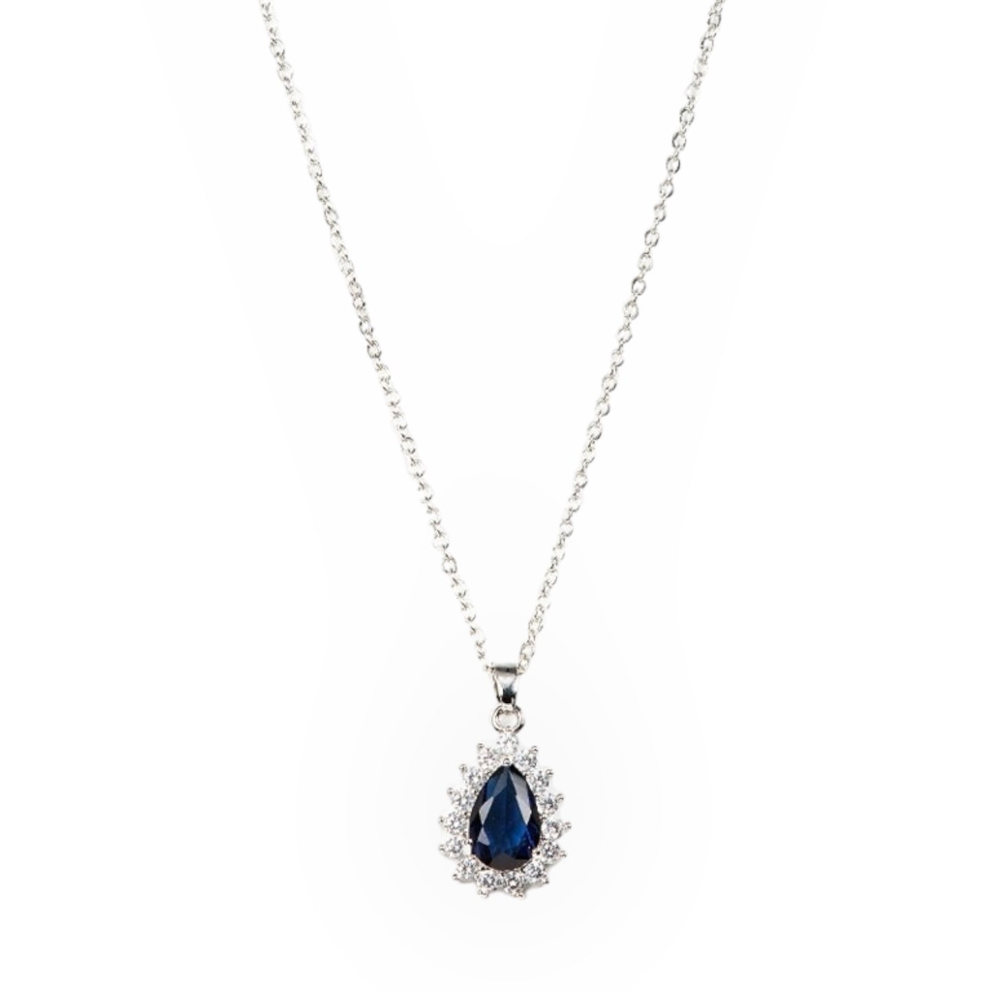 Necklace ~ Guiding Socialite - Blue Sapphire & Rhinestone Dainty Silver