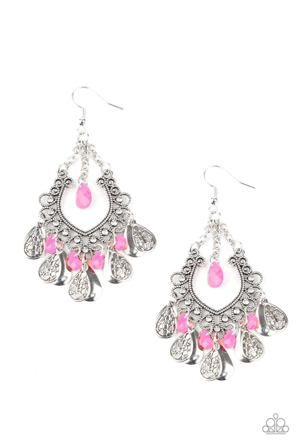 Earrings ~ Musical Gardens - Pink Bead Silver