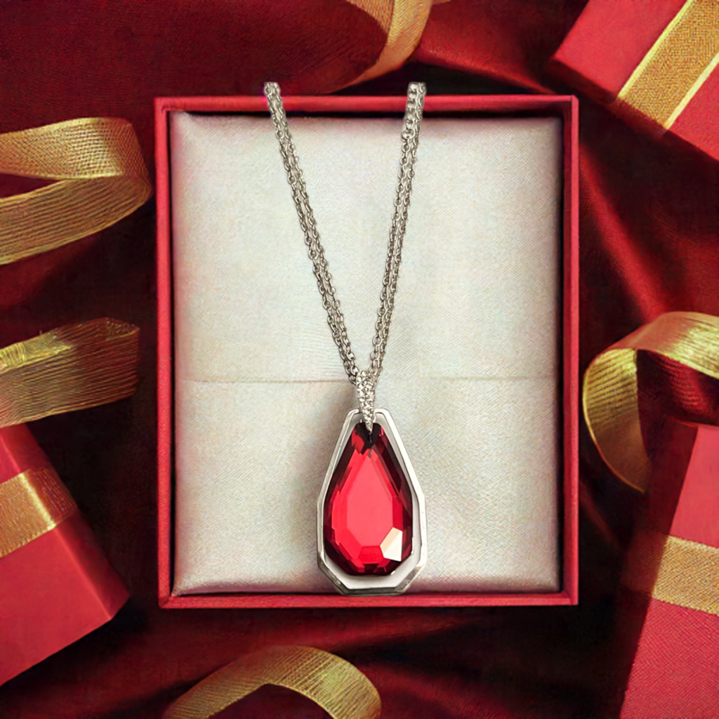 Necklace ~ Maven Magic Rhinestone Red Gem Silver