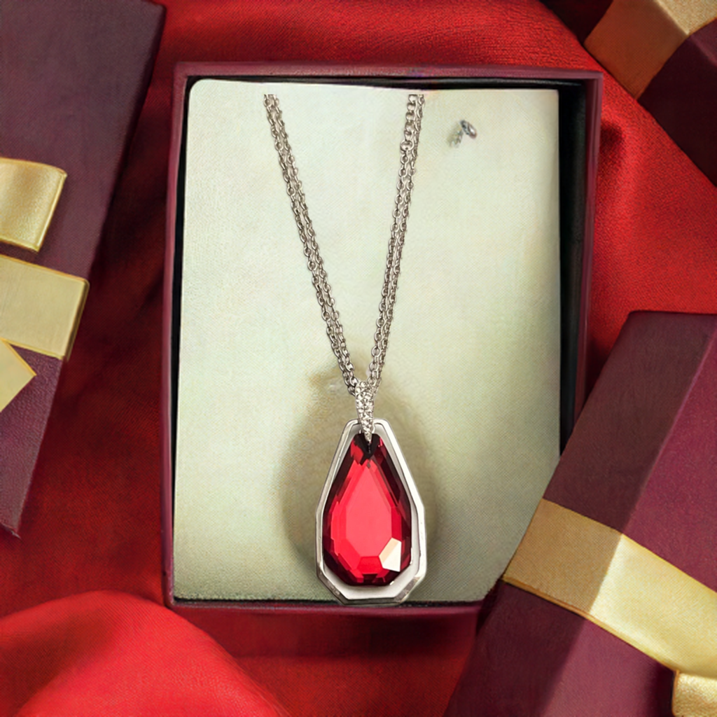 Necklace ~ Maven Magic Rhinestone Red Gem Silver