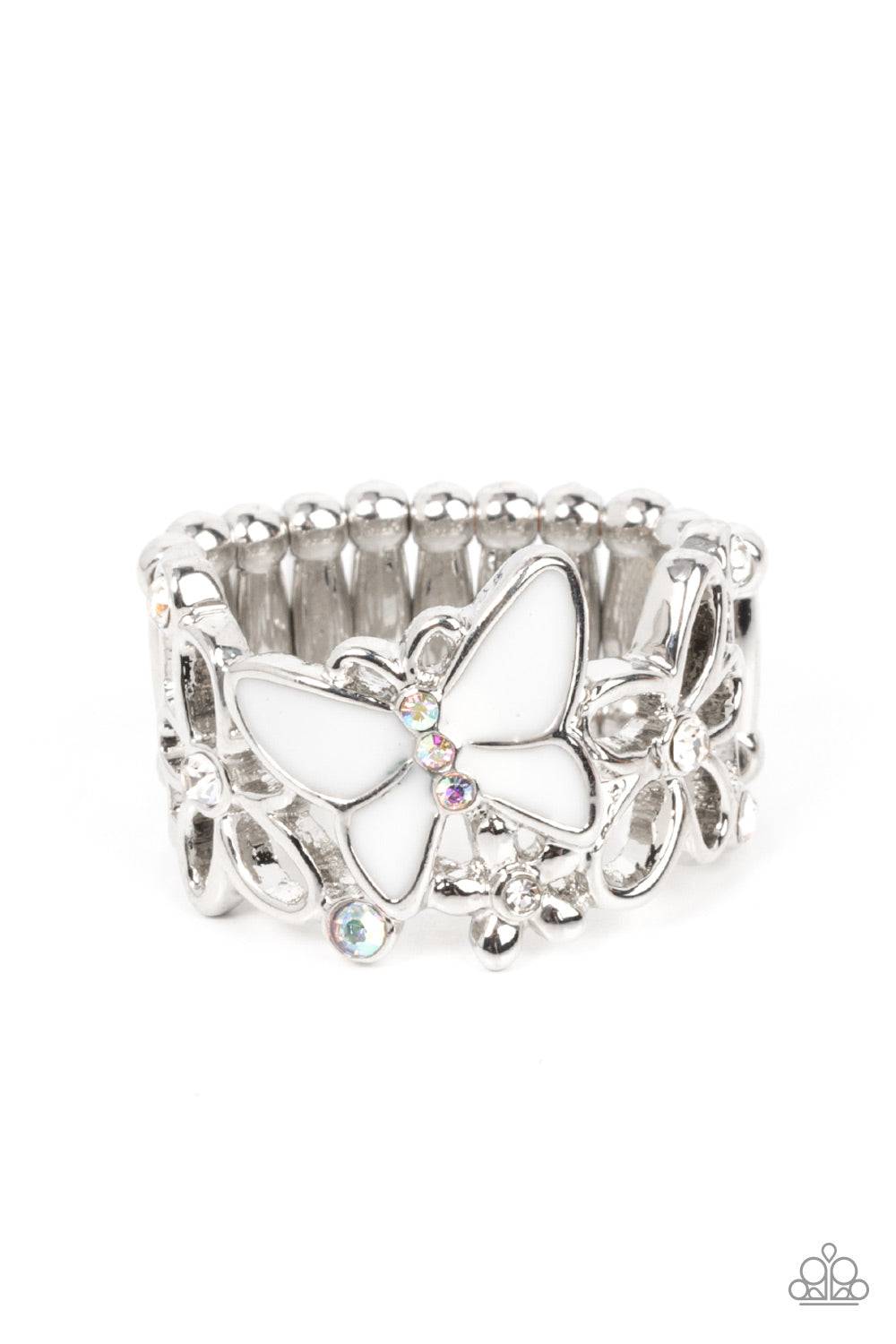 Ring ~ All Fluttered Up - White Butterfly Iridescent Rhinestone