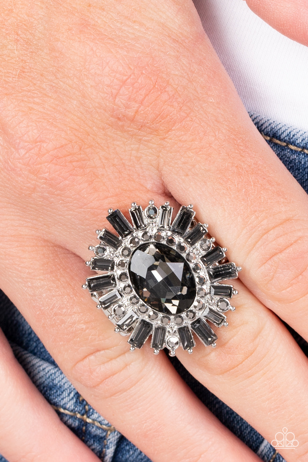 Ring ~ Astral Attitude - Silver Smoky and Hematite Rhinestone