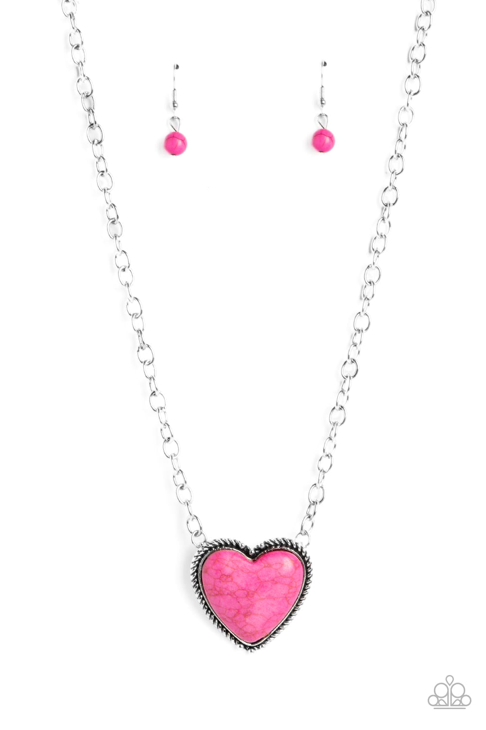 Necklace ~ Authentic Admirer - Pink Stone Heart Silver