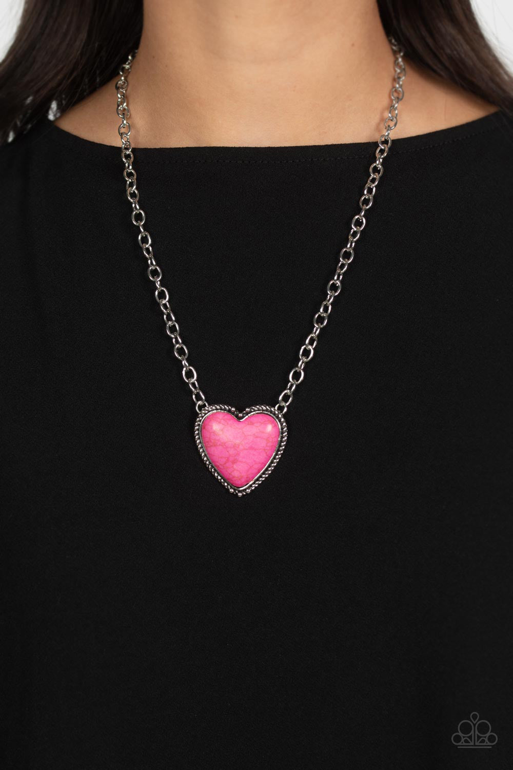 Necklace ~ Authentic Admirer - Pink Stone Heart Silver