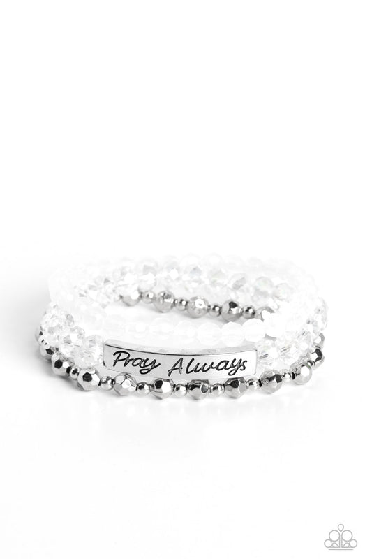 Bracelets ~ Pray Always - White Bead Silver