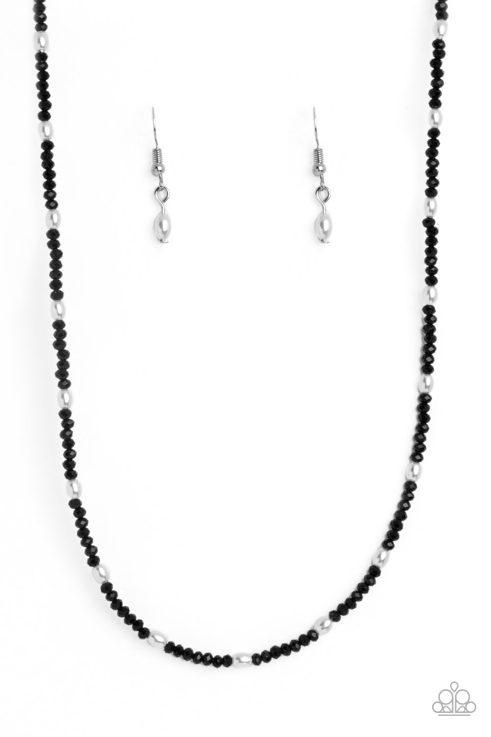 Necklace ~ Beaded Blitz - Black White Pearlized