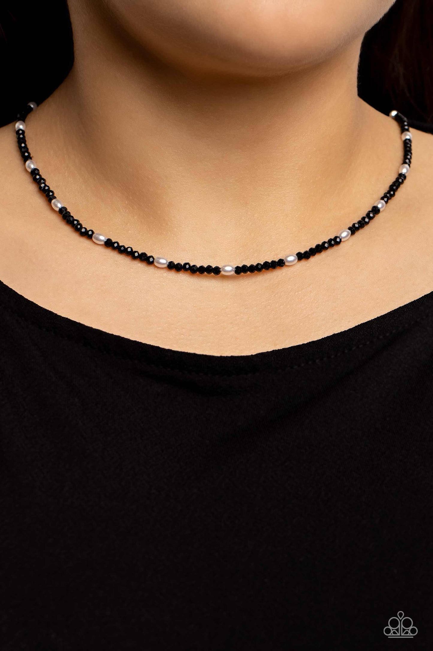 Necklace ~ Beaded Blitz - Black White Pearlized