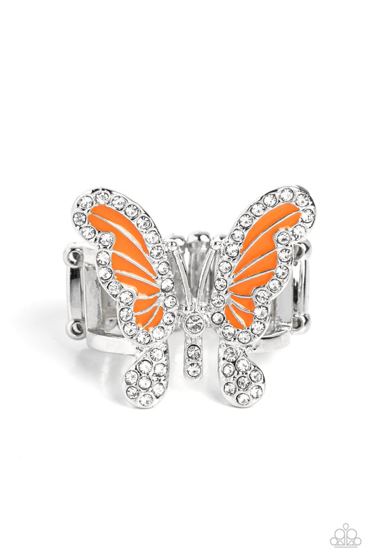 Ring ~ All Good Wings - Orange Painted Silver Butterfly