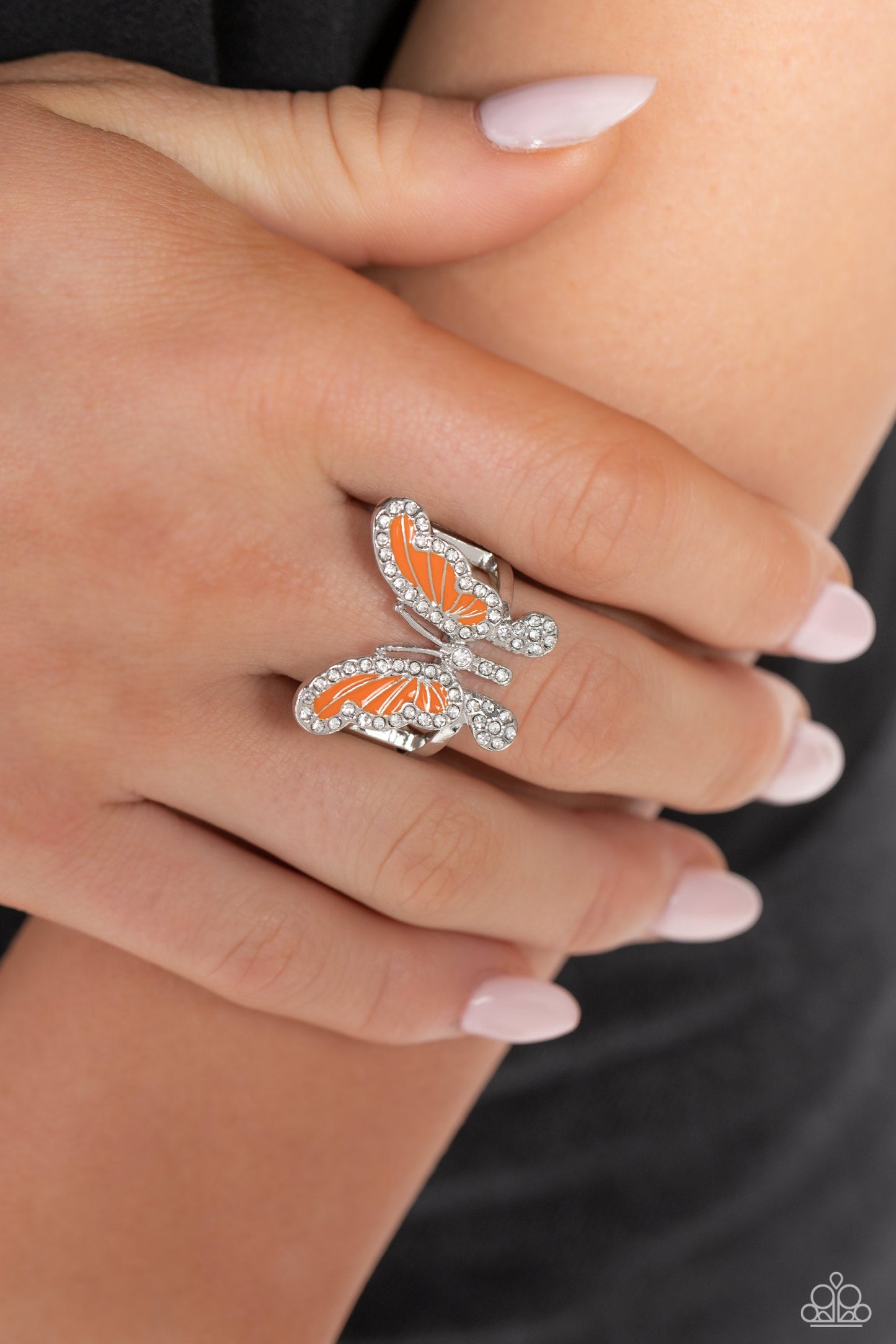 Ring ~ All Good Wings - Orange Painted Silver Butterfly